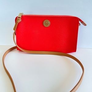 Tory Burch Crossbody Bag Orange Red / Brown Strap / Zip Closure